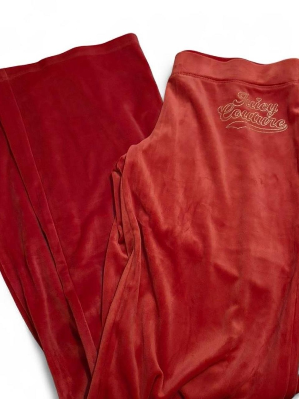 Juicy Couture Red Velour Wide Leg Pants with Embroidered Logo